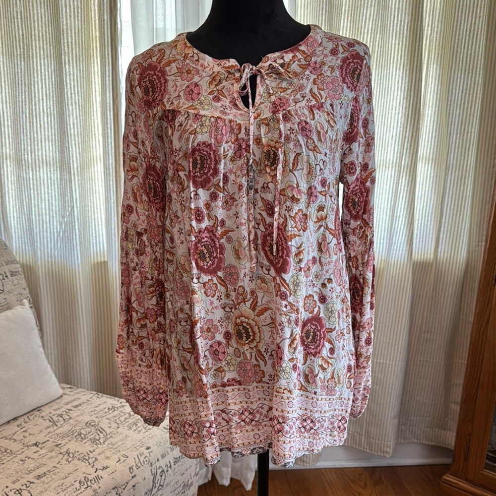 Pink and Red Tie Front Blouse with Relaxed Fit